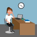 Boredom in the office - young lady waiting for five funny Royalty Free Stock Photo