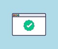 Web browser with green checkmark on screen, validated, confirmed, completed, approved logo design. Royalty Free Stock Photo