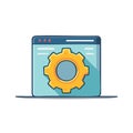 Web browser interface displaying a large cogwheel symbolizing website settings and configuration Royalty Free Stock Photo