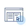 Web browser page with text and mouse click. Virtual book navigation and digital library access. Vector icon Royalty Free Stock Photo