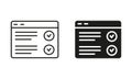 Web Browser Silhouette and Line Icon Set. Online Exams, Taking Tests, Questionnaires or Checklists. Online Form Survey