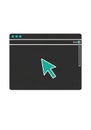 Web browser window graphic featuring a dark background with a teal cursor arrow Royalty Free Stock Photo