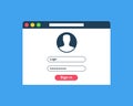 Web browser window with sign in page. Login form page. Registration, authentication, authorization concepts. Modern flat