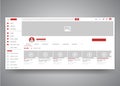 Web browser youtube video channel user interface page with search field and video list. Video player web site interface