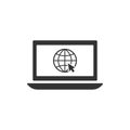 Web browsing concept icon. Laptop with globe and mouse arrow. Globe with cursor.