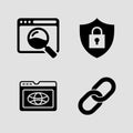 Web Browsing and Secure Online Communication Icons solid icon set. encrypted browsing digital safety solid icons Royalty Free Stock Photo