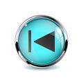 Web button Rewind. Blue glass 3d icon with metal frame Royalty Free Stock Photo