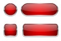 Web buttons. Red shiny icons with chrome frame Royalty Free Stock Photo