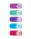 Web buttons set play stop back and forward in bright colors with Royalty Free Stock Photo