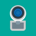 Web camera front view vector icon digital technology equipment video. Cam lens device conference network chat Royalty Free Stock Photo