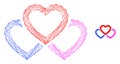Web Carcass Triple Love Hearts Vector Icon