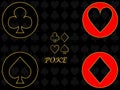 Casino poker card suits vector dark design golden lines Royalty Free Stock Photo