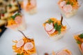 Catering colorful carrot and salmon salad