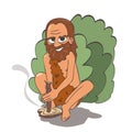 Caveman creating fire by friction , cartoon illustration of stone age technology Royalty Free Stock Photo