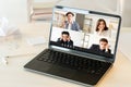 Web chat online coaching tired students laptop Royalty Free Stock Photo