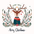 Web Christmas greeting card with deer and decorative seasonal branches