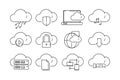 Web cloud services icons. Internet sync computer technology infographic vector linear symbols isolated