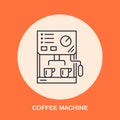 Coffee machine vector line icon. Barista equipment linear logo. Outline symbol for cafe, bar, shop.