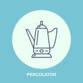 Coffee maker, percolator vector line icon. Barista equipment linear logo. Outline symbol for cafe, bar, shop. Royalty Free Stock Photo