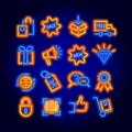 Web commerce vector neon icons set.