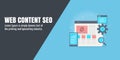 Web content seo - optimization for website content, search engine and content marketing concept. Flat design vector banner. Royalty Free Stock Photo