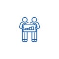 Cooperation people with graph line icon concept. Cooperation people with graph flat vector symbol, sign, outline Royalty Free Stock Photo