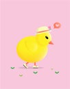 Cute cartoon yellow baby chicken bird that wore hat and sneaker is walking, illustration vector Royalty Free Stock Photo