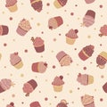 Cute chocolate cupcakes seamless pattern