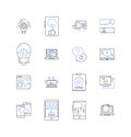 Web data line icons collection. Scraping, Crawling, Mining, Extraction, Parsing, Analysis, Cleansing vector and linear