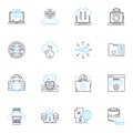 Web data linear icons set. Scraping, Crawling, Harvesting, Extraction, Parsing, Analysis, Mining line vector and concept