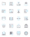 Web data linear icons set. Scraping, Crawling, Harvesting, Extraction, Parsing, Analysis, Mining line vector and concept