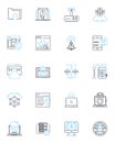 Web data linear icons set. Scraping, Crawling, Harvesting, Extraction, Parsing, Analysis, Mining line vector and concept