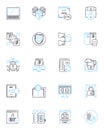 Web data linear icons set. Scraping, Extraction, Parsing, Analytics, Crawling, Harvesting, Aggregation line vector and