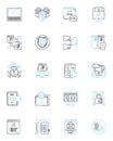 Web data linear icons set. Scraping, Extraction, Parsing, Analytics, Crawling, Harvesting, Aggregation line vector and