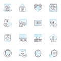 Web data linear icons set. Scraping, Extraction, Parsing, Analytics, Crawling, Harvesting, Aggregation line vector and
