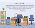 Web design banner of office room workplace