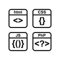 Web design, coding and programming flat vector icons se PHP, HTML, CSS, JS Royalty Free Stock Photo