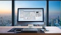 Web design concept with computer display, web theme and drawings of website, app parts. Modern design web page on computer display Royalty Free Stock Photo
