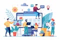 Web design concept illustrating a collaborative team working on a website construction project with modern tools and vibrant Royalty Free Stock Photo