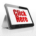 Web design concept: Tablet Computer with Click Here on display Royalty Free Stock Photo