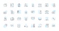 Web design and development linear icons set. Responsive, User-friendly, E-commerce, Mobile-friendly, Navigation