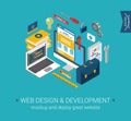 Web design development programming coding mockup flat 3d concept