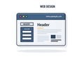 Web design illustration featuring a simplified browser window. The header displays \