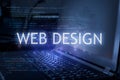 Web design inscription against laptop and code background. Learn web design, computer courses, training Royalty Free Stock Photo