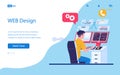 Web design landing page. Developer programming software. Man working at computer. Backend java coder. Professional