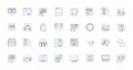 Web design linear icons set. Layout, Typography, Graphics, Navigation, Responsive, Accessibility, Usability line vector Royalty Free Stock Photo