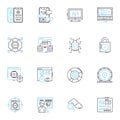 Web design linear icons set. Layout, Typography, Graphics, Navigation, Responsive, Accessibility, Usability line vector Royalty Free Stock Photo