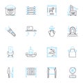 Web design linear icons set. Responsive, User-friendly, Navigation, Graphics, Typography, Layout, Colors line vector and Royalty Free Stock Photo