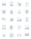 Web design linear icons set. Responsive, User-friendly, Navigation, Graphics, Typography, Layout, Colors line vector and Royalty Free Stock Photo