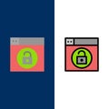 Web, Design, Lock, Unlock  Icons. Flat and Line Filled Icon Set Vector Blue Background Royalty Free Stock Photo